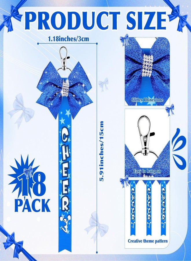 Aurelema 18 Pcs Cheer Ribbon Glitter Cheerleader Bow Keychain Cheerleading Pin Holder Accessories Gifts for Girls(Blue) - Image 2